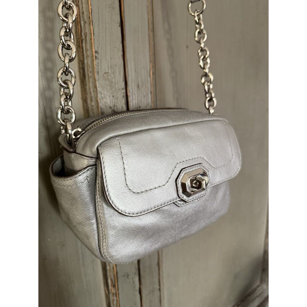 COACH CAMPBELL LEATHER SILVER CAMERA CROSSBODY SATCHEL HANDBAG PURSE TURN LOCK